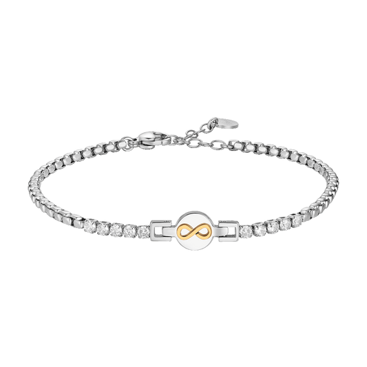 BRACCIALE TENNIS UOMO IN ACCIAIO CON INFINITO IP ROSE E ZIRCONI BIANCHI