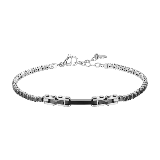 BRACCIALE TENNIS UOMO IN ACCIAIO CON CERAMICA NERA E ZIRCONI NERI