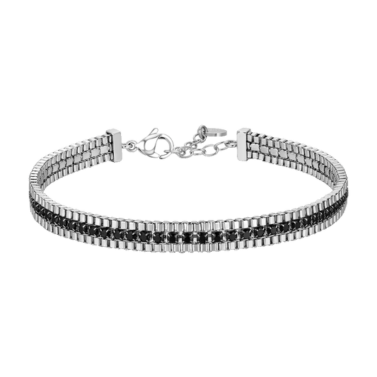 BRACCIALE UOMO IN ACCIAIO E ZIRCONI NERI