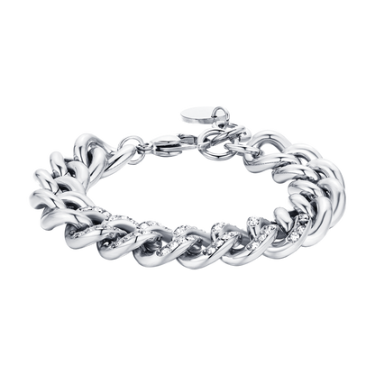 BRACCIALE DONNA IN ACCIAIO CON CRISTALLI BIANCHI MAGLIA CATENA