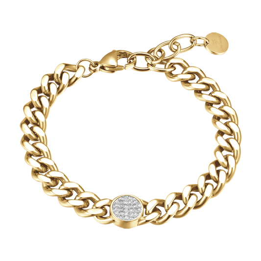 BRACCIALE DONNA IN ACCIAIO DORATO CON ELEMENTO E CRISTALLI BIANCHI