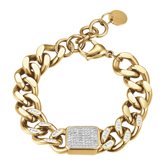 BRACCIALE DONNA IN ACCIAIO DORATO E CRISTALLI BIANCHI