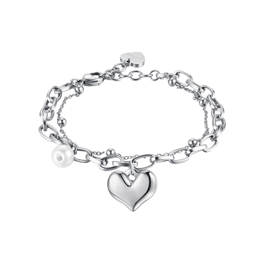 BRACCIALE DONNA IN ACCIAIO CON CUORE E PERLE