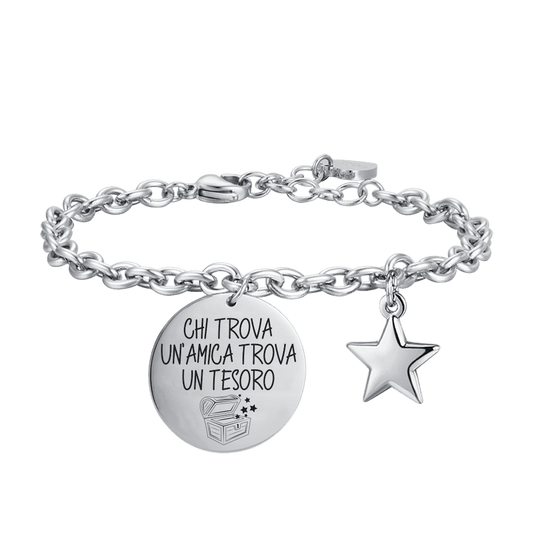 BRACCIALE DONNA IN ACCIAIO CHI TROVA UN'AMICA TROVA UN TESORO