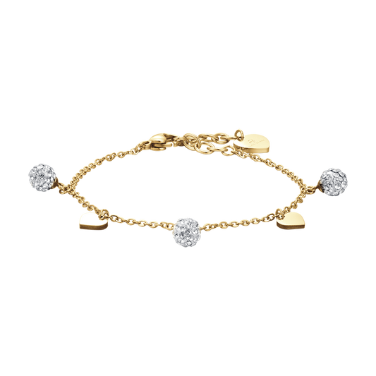 BRACCIALE DONNA IN ACCIAIO IP GOLD CON CUORI E CRISTALLI BIANCHI