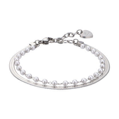 BRACCIALE DONNA IN ACCIAIO CON PERLE BIANCHE