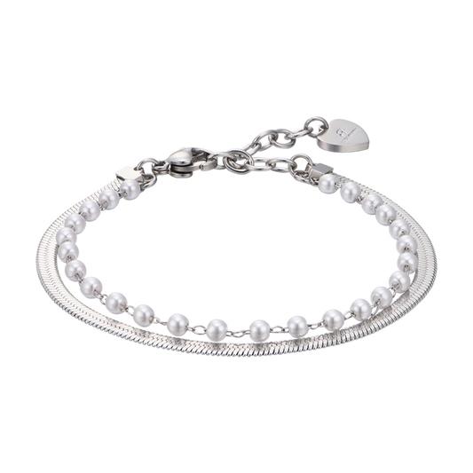 BRACCIALE DONNA IN ACCIAIO CON PERLE BIANCHE