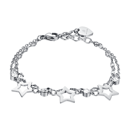 BRACCIALE DONNA MULTIFILO IN ACCIAIO CON STELLE TRAFORATE E CRISTALLI BIANCHI
