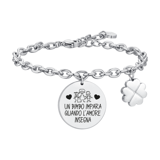 BRACCIALE DONNA IN ACCIAIO UN BIMBO IMPARA QUANDO L'AMORE INSEGNA