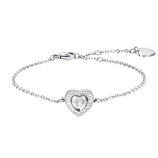 BRACCIALE DONNA IN ACCIAIO CUORE CRISTALLO BIANCO E CRISTALLI BIANCHI