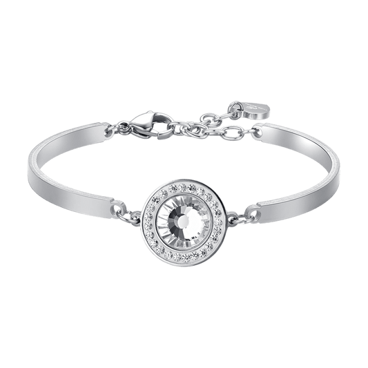 BRACCIALE DONNA IN ACCIAIO ELEMENTO CRISTALLO BIANCO E CRISTALLI BIANCHI