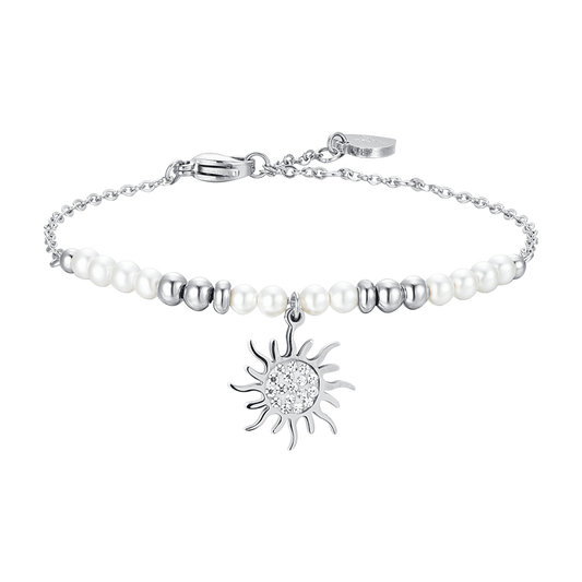 BRACCIALE DONNA IN ACCIAIO CON PERLE SINTETICHE E SOLE