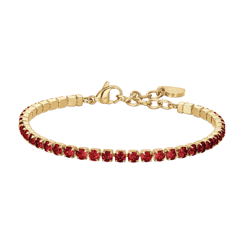 BRACCIALE DONNA TENNIS IN ACCIAIO IP GOLD CON CRISTALLI ROSSI