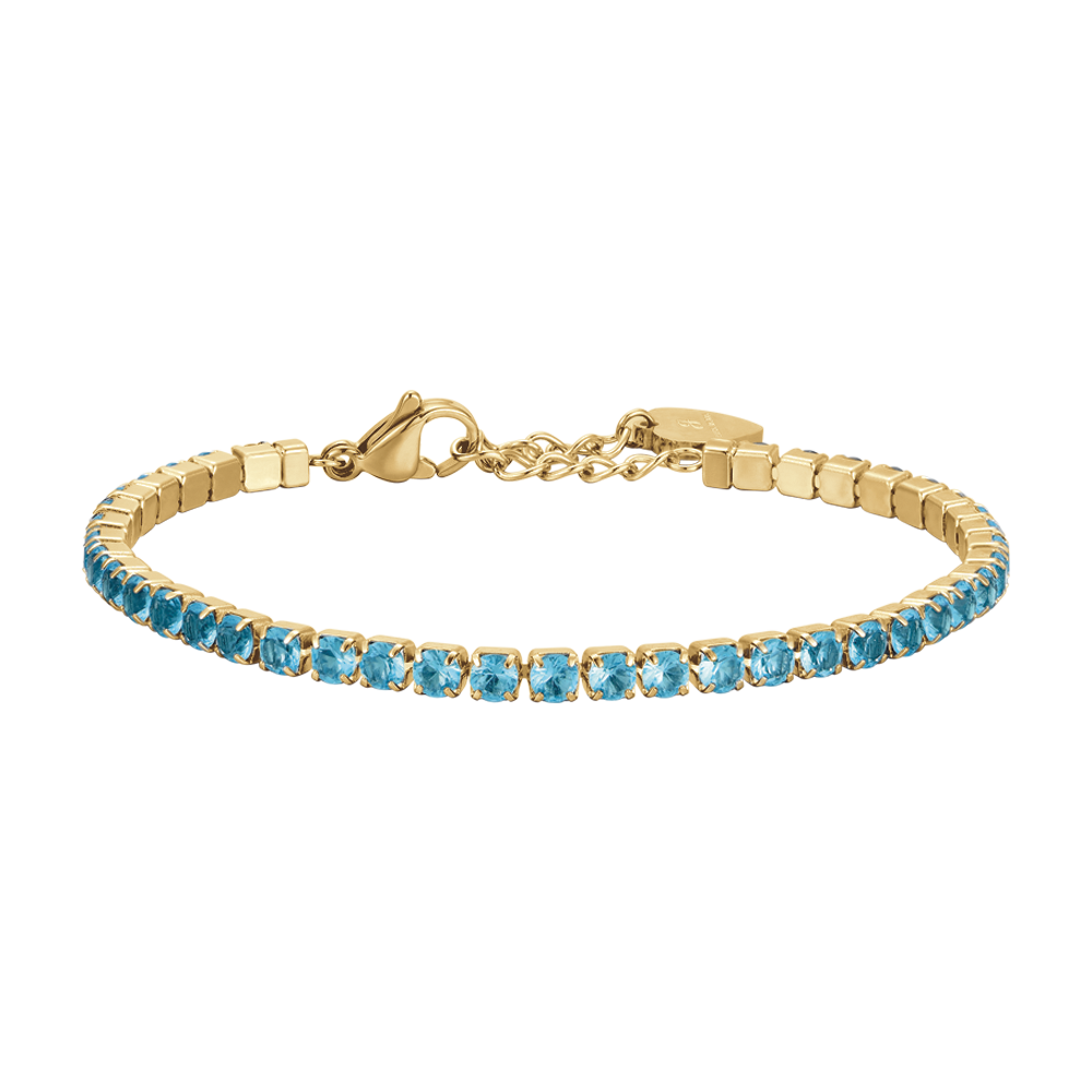 BRACCIALE DONNA TENNIS IN ACCIAIO IP GOLD CON CRISTALLI AZZURRI