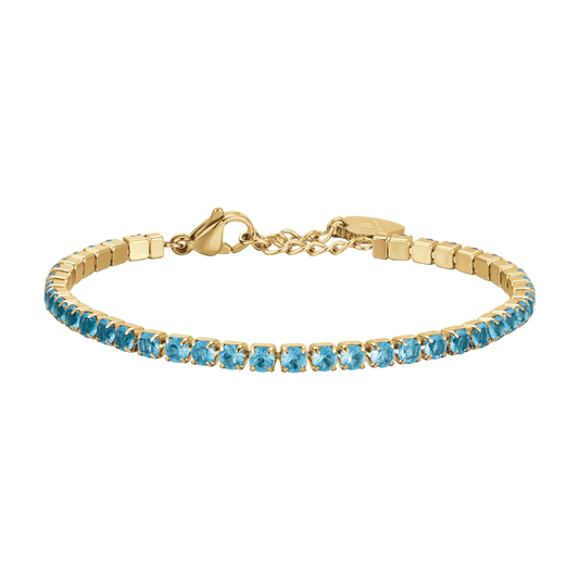 BRACCIALE DONNA TENNIS IN ACCIAIO IP GOLD CON CRISTALLI AZZURRI