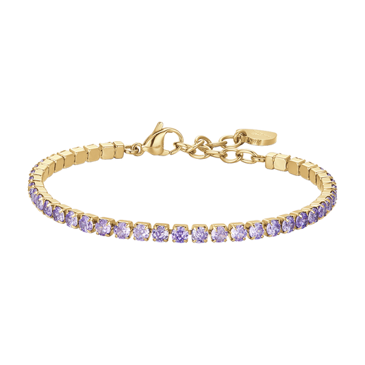 BRACCIALE DONNA TENNIS IN ACCIAIO IP GOLD CON CRISTALLI VIOLA