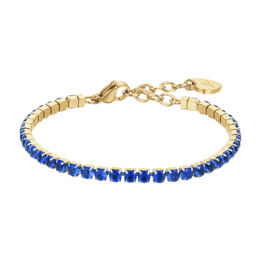 BRACCIALE DONNA TENNIS IN ACCIAIO IP GOLD CON CRISTALLI BLU