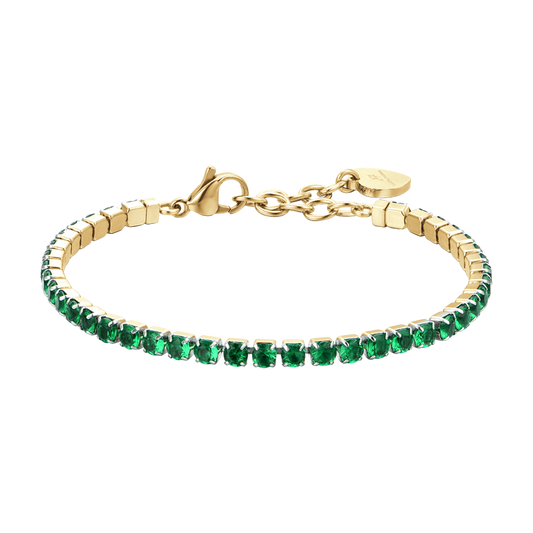 BRACCIALE DONNA TENNIS IN ACCIAIO IP GOLD CON CRISTALLI VERDI