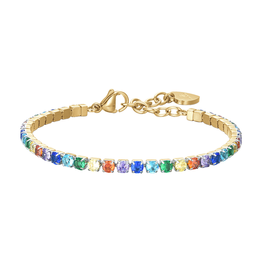 BRACCIALE DONNA TENNIS IN ACCIAIO IP GOLD CON CRISTALLI MULTICOLOR