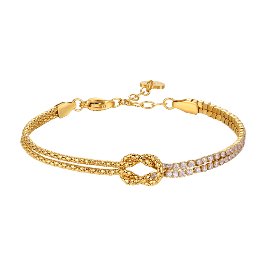 BRACCIALE DONNA IN ACCIAIO IP GOLD CON NODO E ZIRCONI ROSA