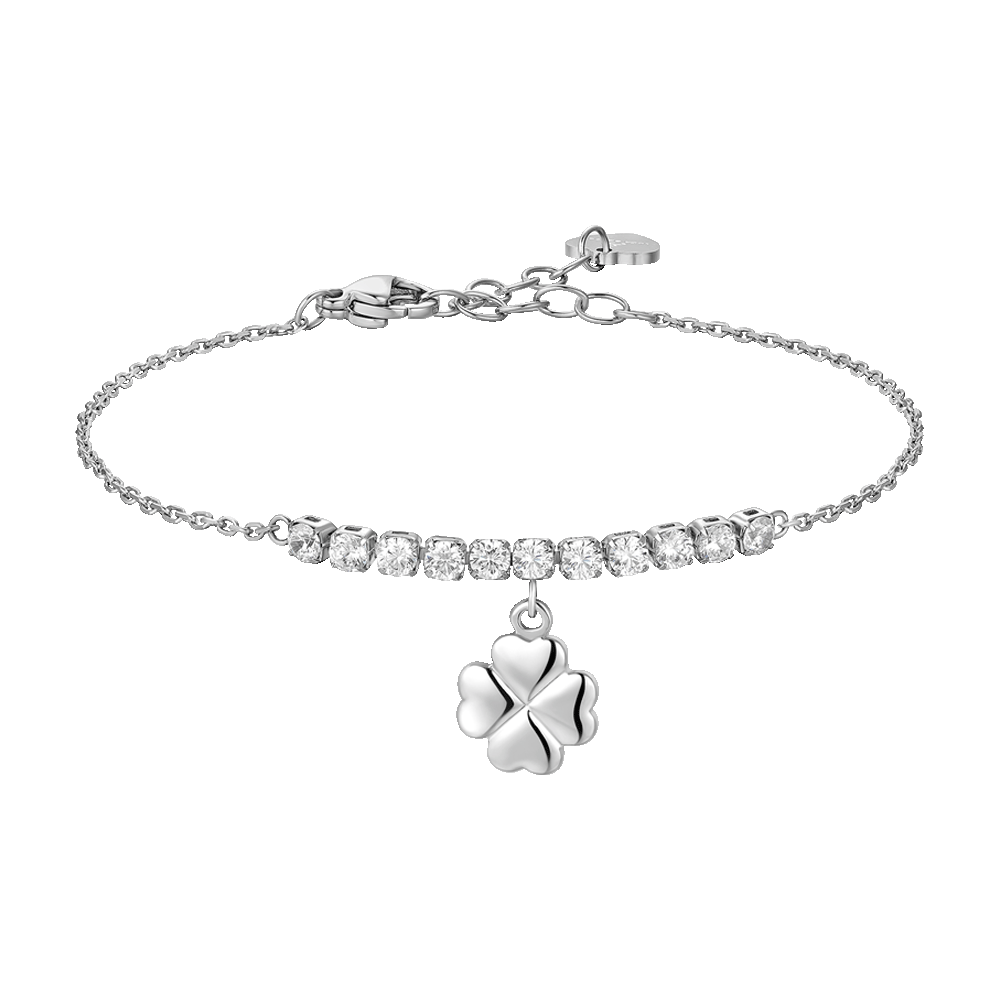 BRACCIALE DONNA IN ACCIAIO CON QUADRIFOGLIO E ZIRCONI BIANCHI