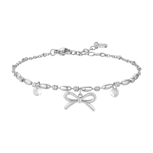 BRACCIALE DONNA IN ACCIAIO CON FIOCCO E ZIRCONI BIANCHI