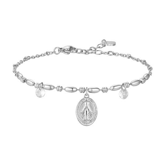 BRACCIALE DONNA IN ACCIAIO CON MADONNINA MIRACOLOSA E ZIRCONI BIANCHI