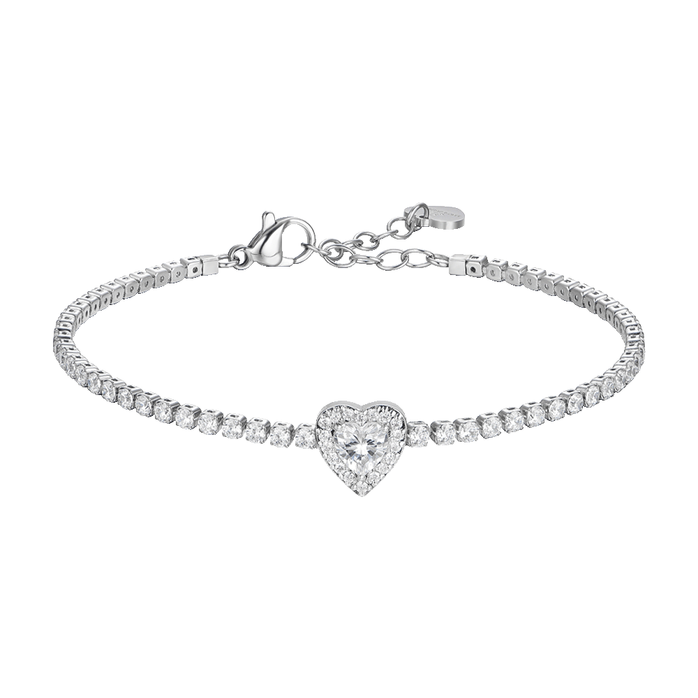 BRACCIALE TENNIS DONNA IN ACCIAIO CON CUORE CON ZIRCONI BIANCHI
