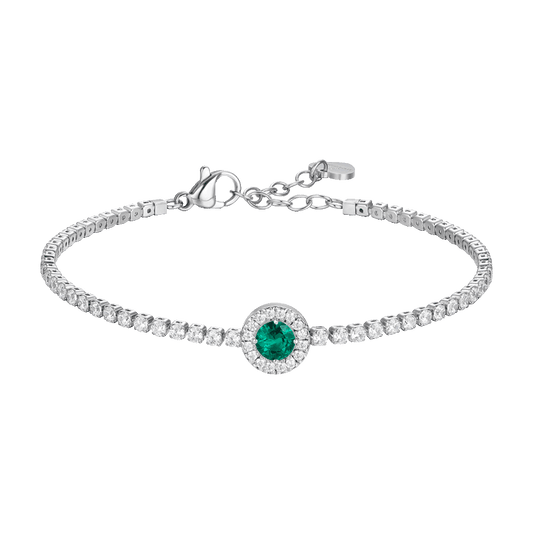 BRACCIALE TENNIS DONNA IN ACCIAIO CON ELEMENTO CON ZIRCONI VERDI E BIANCHI