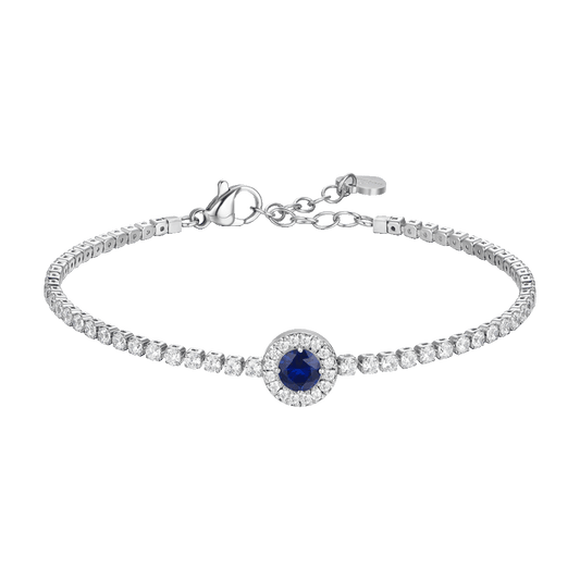 BRACCIALE TENNIS DONNA IN ACCIAIO CON ELEMENTO CON ZIRCONI BLU E BIANCHI