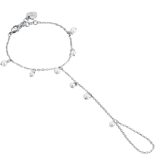 BRACCIALE BACIAMANO DONNA IN ACCIAIO CON PERLE BIANCHE