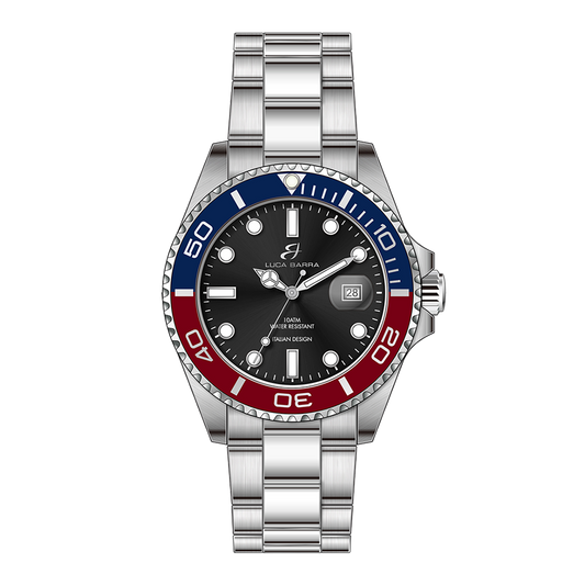 OROLOGIO UOMO CON CASSA IN ACCIAIO GHIERA BLU E ROSSA