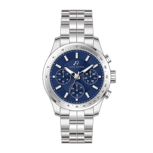 OROLOGIO UOMO IN ACCIAIO CON QUADRANTE BLU E GHIERA SILVER