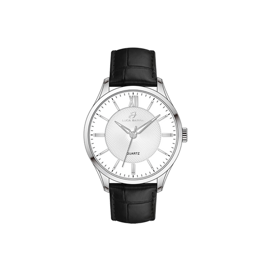 OROLOGIO UOMO IN ACCIAIO CINTURINO PELLE NERA E QUADRANTE BIANCO