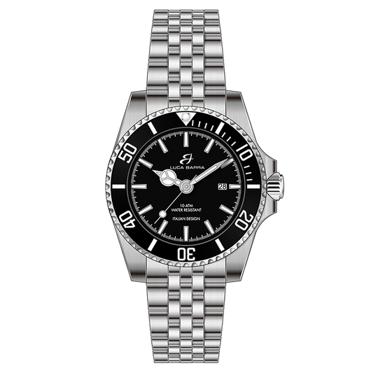 OROLOGIO CON CASSA IN ACCIAIO QUADRANTE NERO GHIERA NERA