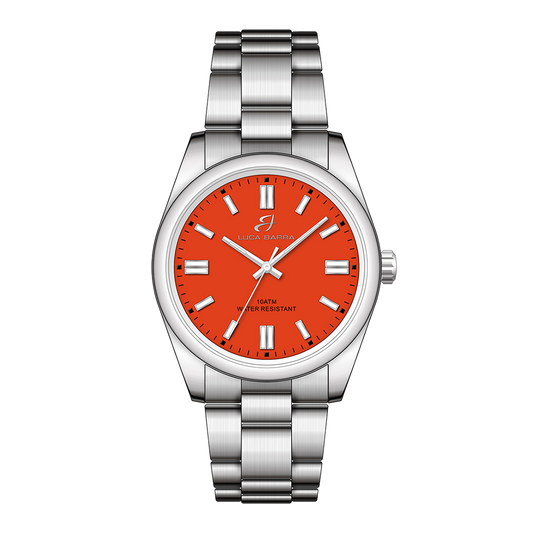 OROLOGIO IN ACCIAIO CON QUADRANTE ARANCIONE