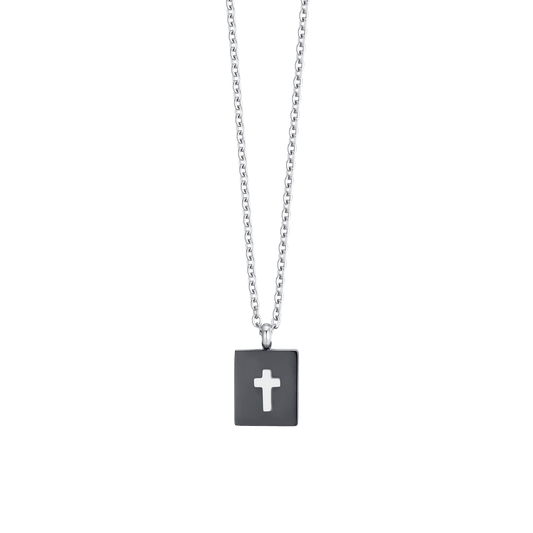 COLLANA UOMO IN ACCIAIO PIASTRA CON CROCE