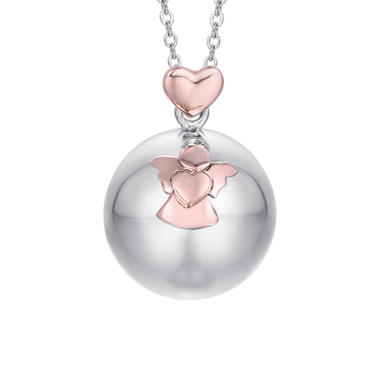 COLLANA CHIAMA ANGELI IN ACCIAIO CIONDOLO IN METALLO CON ANGELO E CUORE