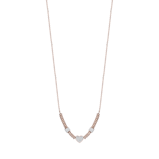 COLLANA IN ACCIAIO IP ROSE CON CUORE CON CRISTALLI BIANCHI