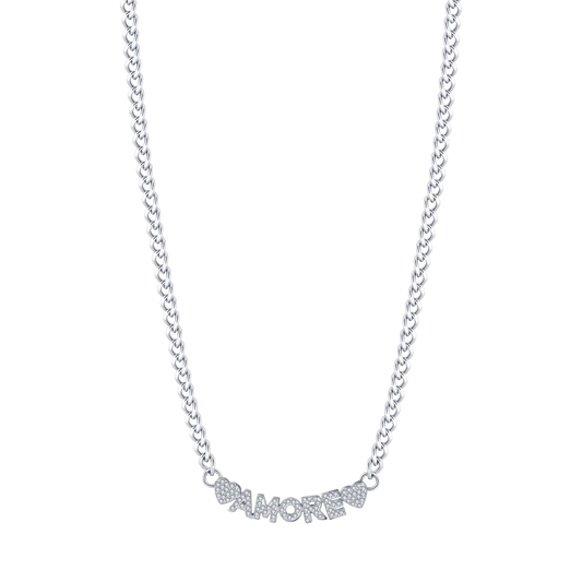 COLLANA DONNA IN ACCIAIO AMORE CON CRISTALLI BIANCHI