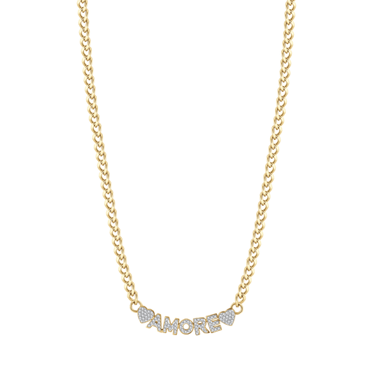COLLANA DONNA IN ACCIAIO DORATO AMORE CON CRISTALLI BIANCHI