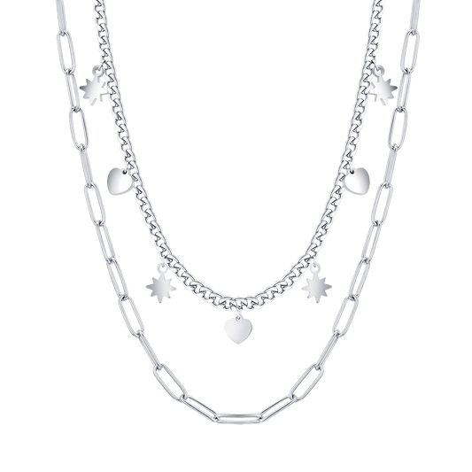 COLLANA DONNA IN ACCIAIO MULTIFILO CON STELLE E CUORI