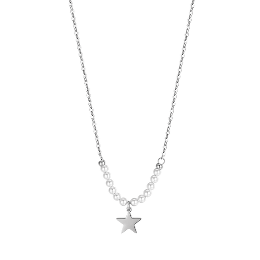 COLLANA DONNA IN ACCIAIO IP GOLD CON STELLA E PERLE BIANCHE