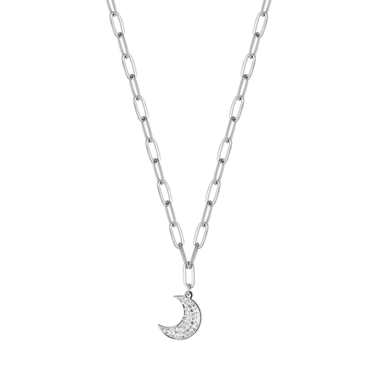 COLLANA DONNA IN ACCIAIO CON LUNA E CRISTALLI BIANCHI