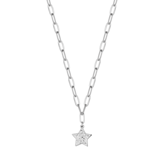 COLLANA DONNA IN ACCIAIO CON STELLA E CRISTALLI BIANCHI E MAGLIA CATENA