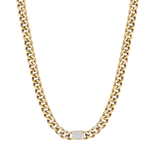COLLANA DONNA IN ACCIAIO IP GOLD CON CRISTALLI BIANCHI PENDENTI E MAGLIA CATENA