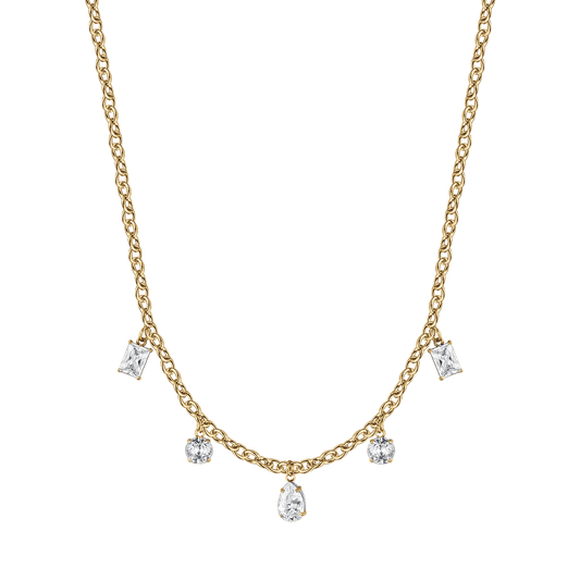 COLLANA DONNA IN ACCIAIO IP GOLD CON CRISTALLI BIANCHI PENDENTI