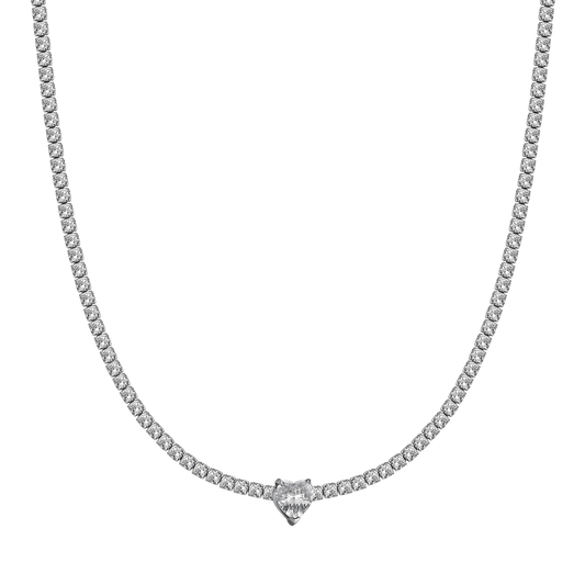COLLANA DONNA IN ACCIAIO CON CRISTALLI BIANCHI E CUORE CRISTALLO