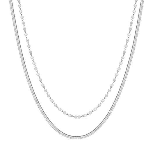 COLLANA DONNA IN ACCIAIO CON PERLE BIANCHE