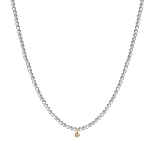 COLLANA DONNA IN ACCIAIO IP GOLD CON PERLE CON CRISTALLO BIANCO